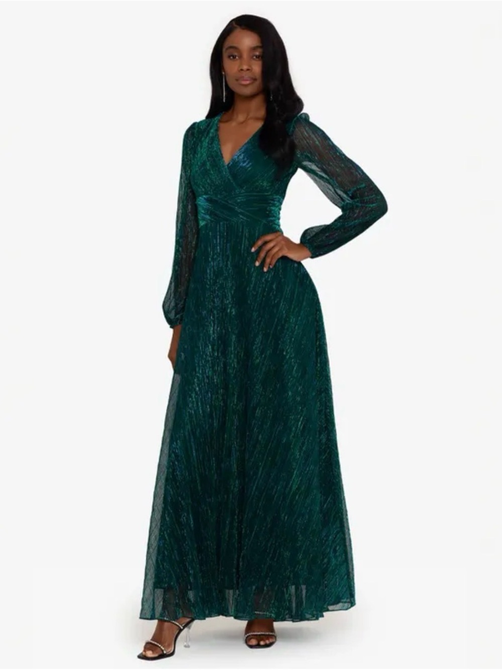 Long Sleeve V-Neck Emerald Green Maxi Dress
